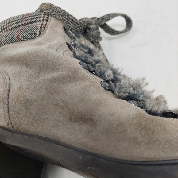 Sam Edelman Darrah Sand Taupe Suede Faux Fur Plaid Ankle Boots Block Heel Size 8 - Picture 6 of 11